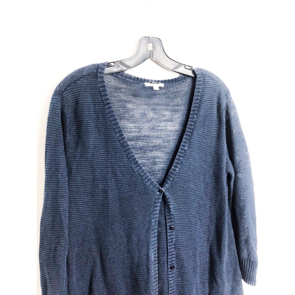 Eileen Fisher 100% Linen Button Front Long Cardigan Blue Womens large - Picture 2 of 7